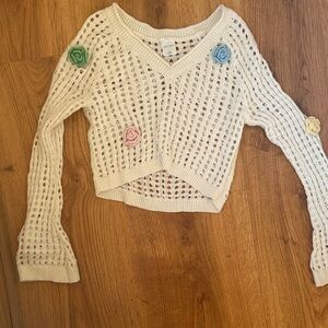 Wild Fable Cream Knit Sweater with Floral Details
